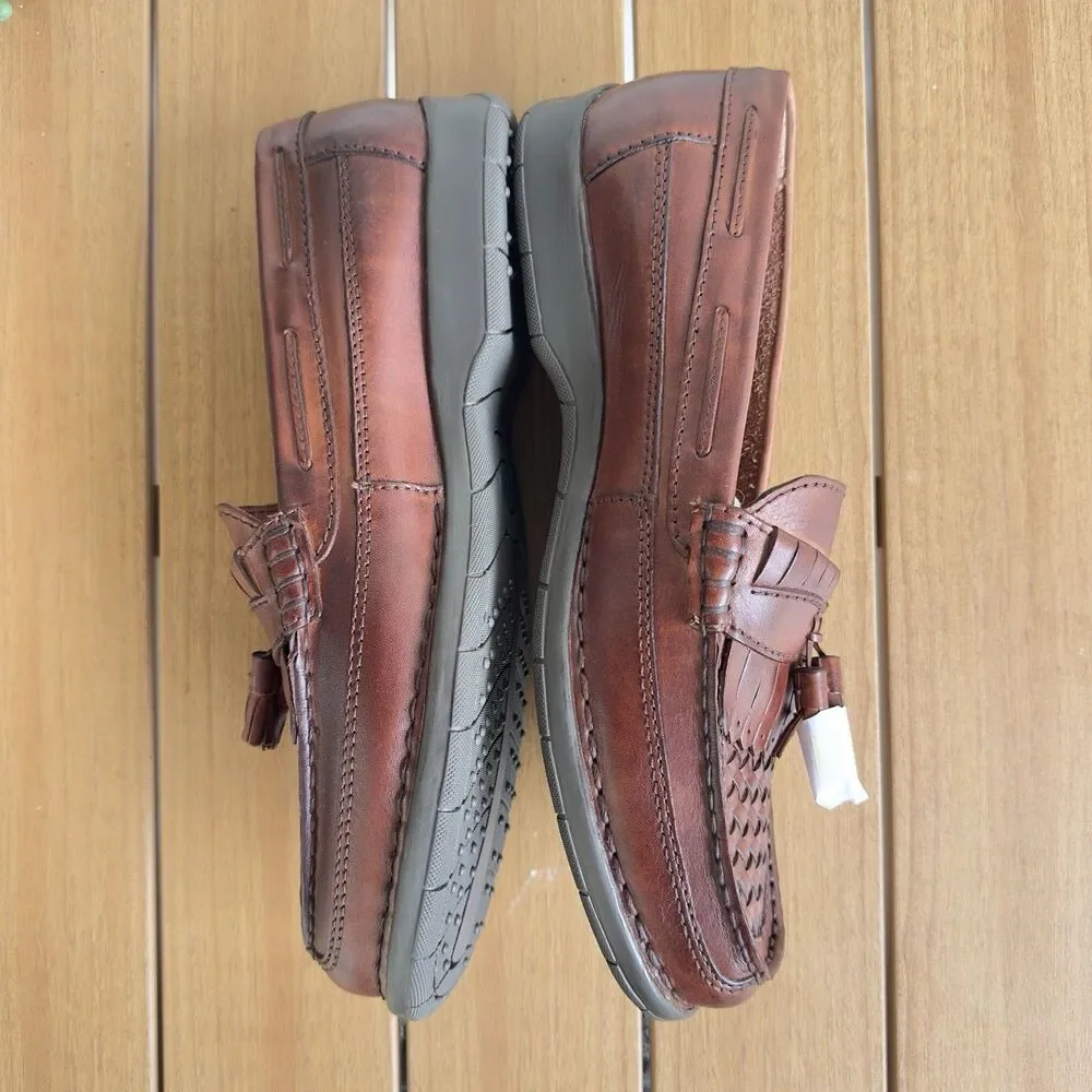 Giorgio Brutini Ben Brown Men’s 13 M Leather Woven Tassel Loafers Shoes New